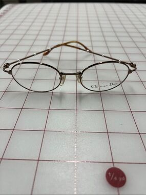CHRISTIAN DIOR VTG NWOT Pearl Bead Bronze Oval 49x19z135 Classic Eyeglass Frame